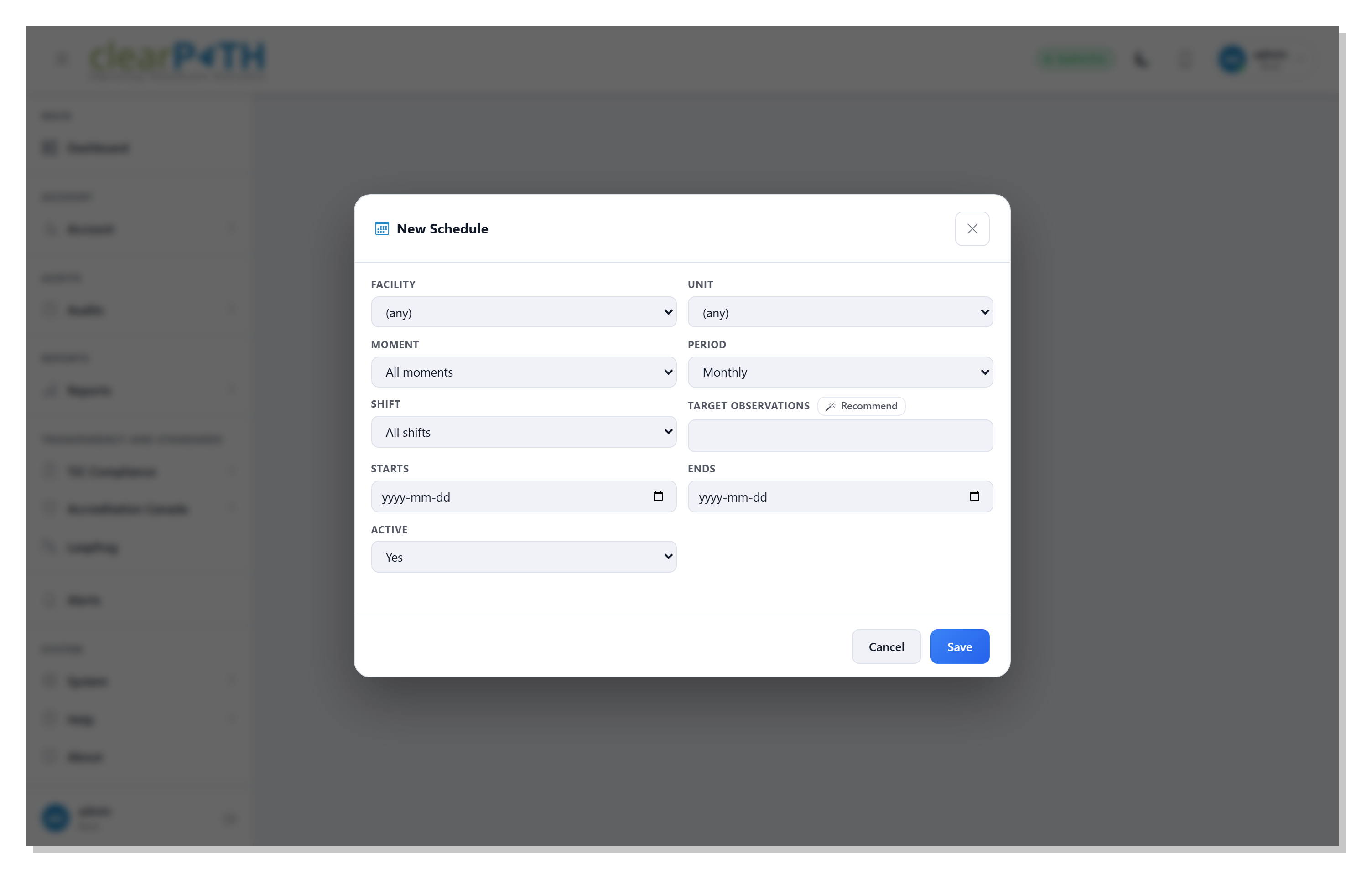 Schedule editor with target observations and shift