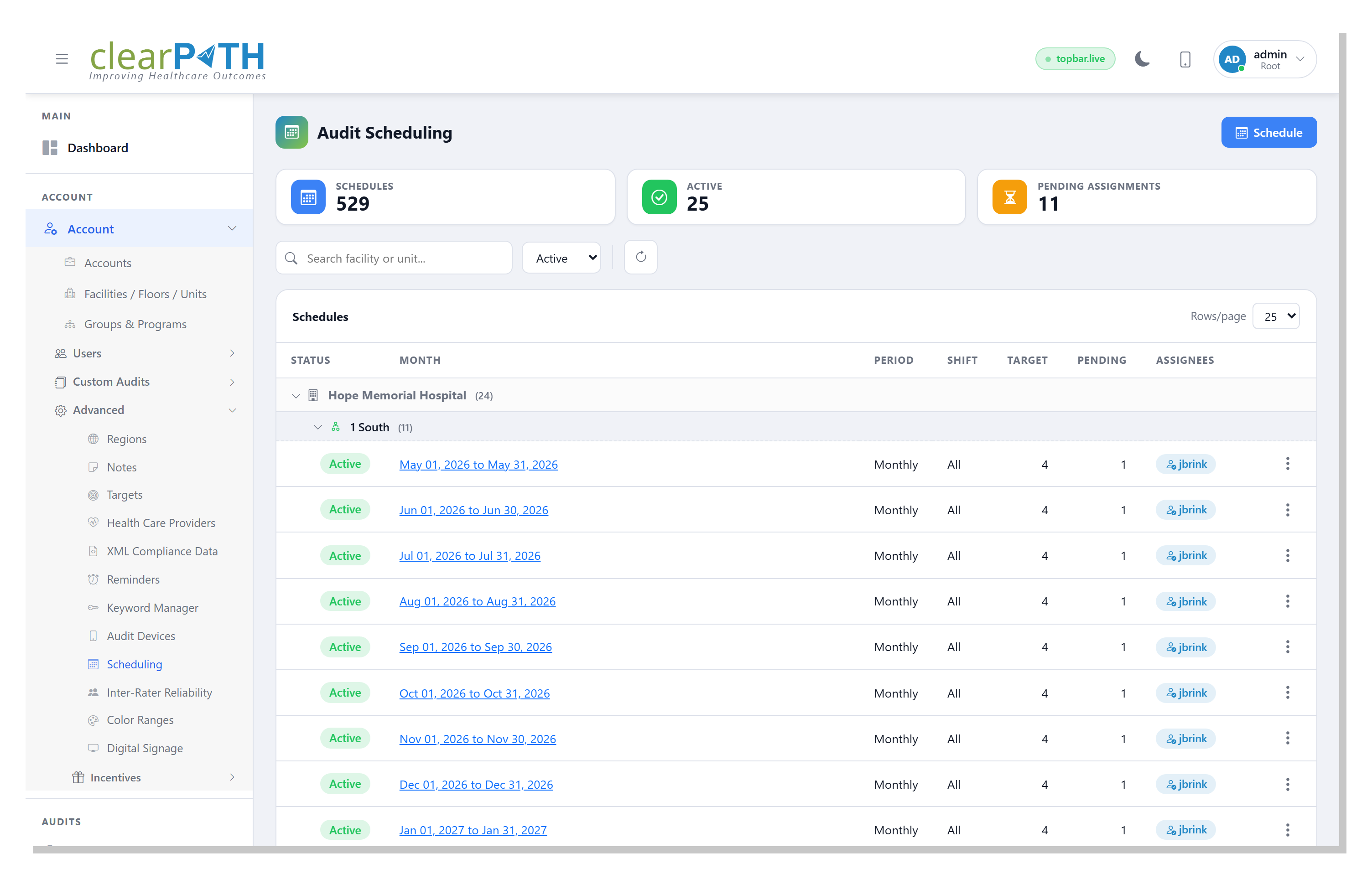 Audit Scheduling &mdash; schedule list