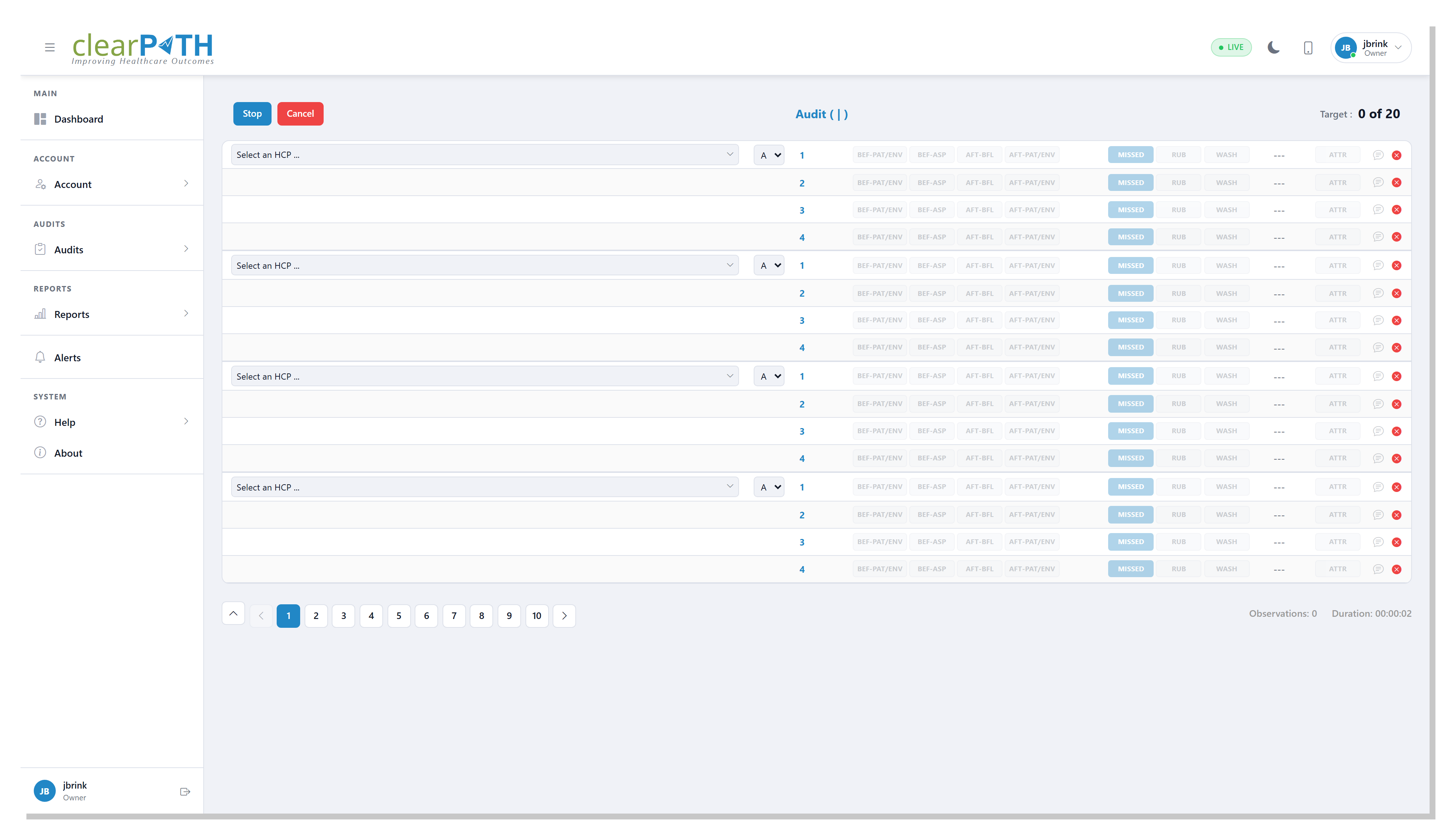 clearPath web-based auditing screen
