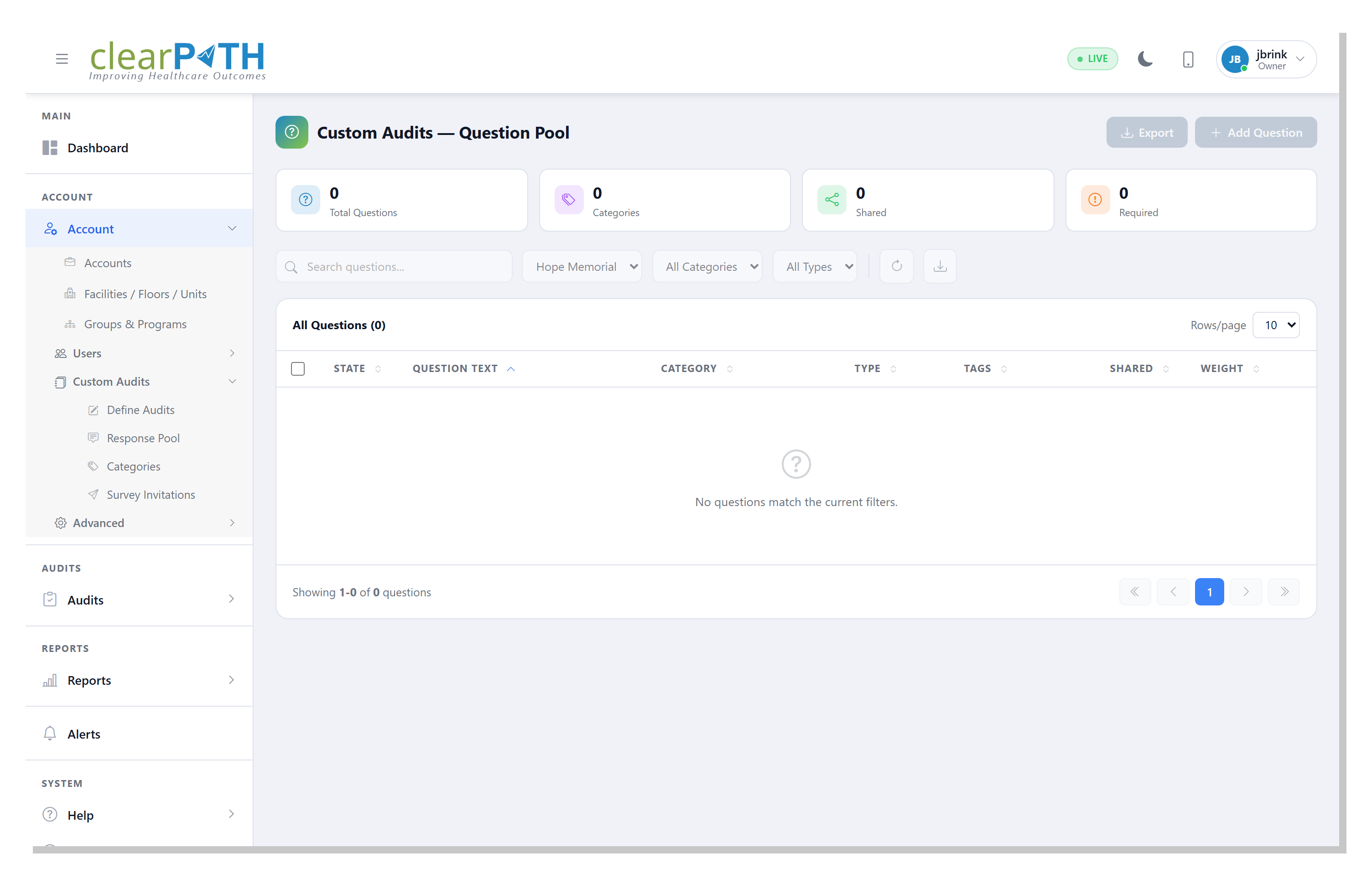 Custom Audits — Question Pool