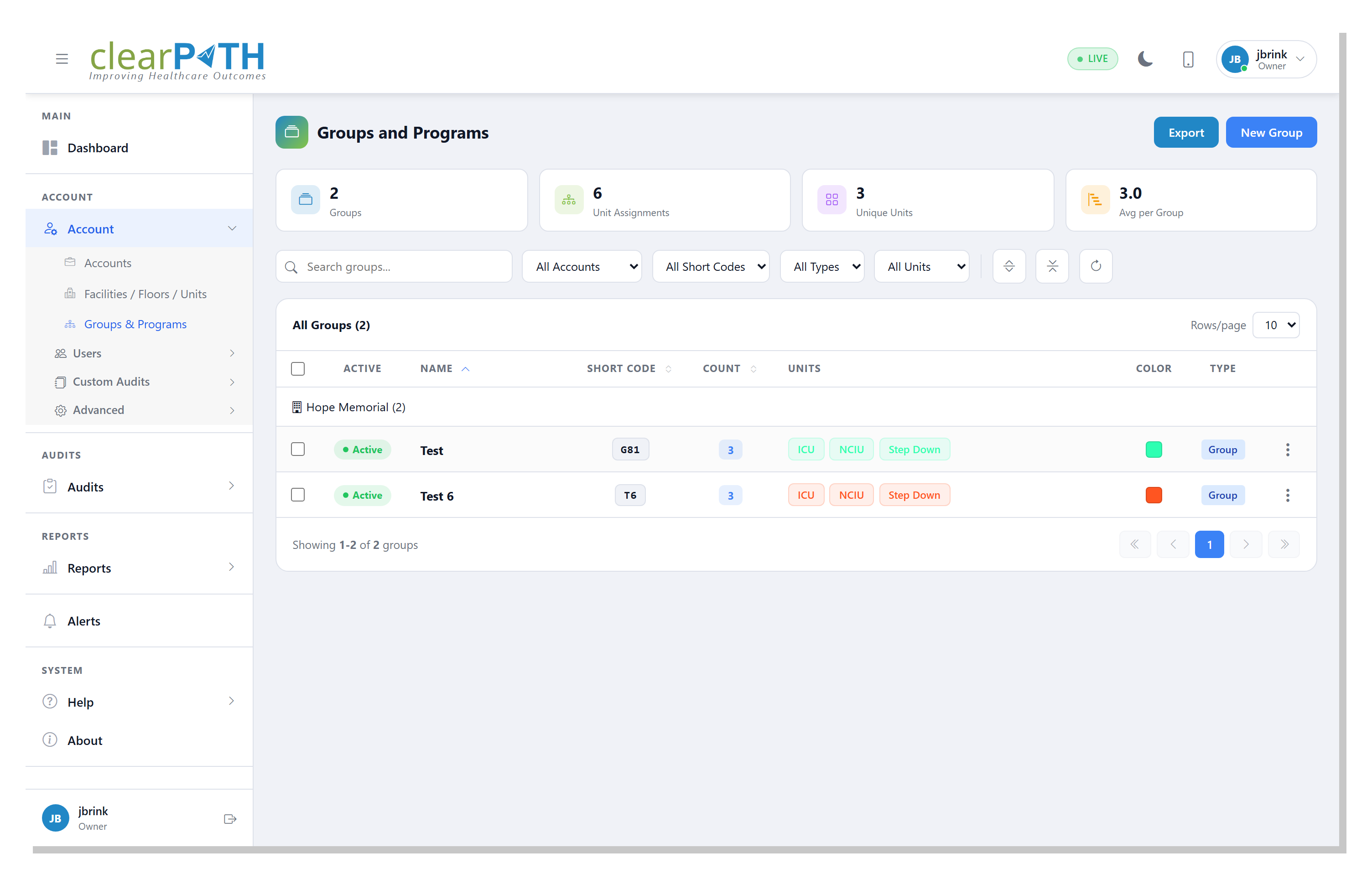 Auditor Groups — list view