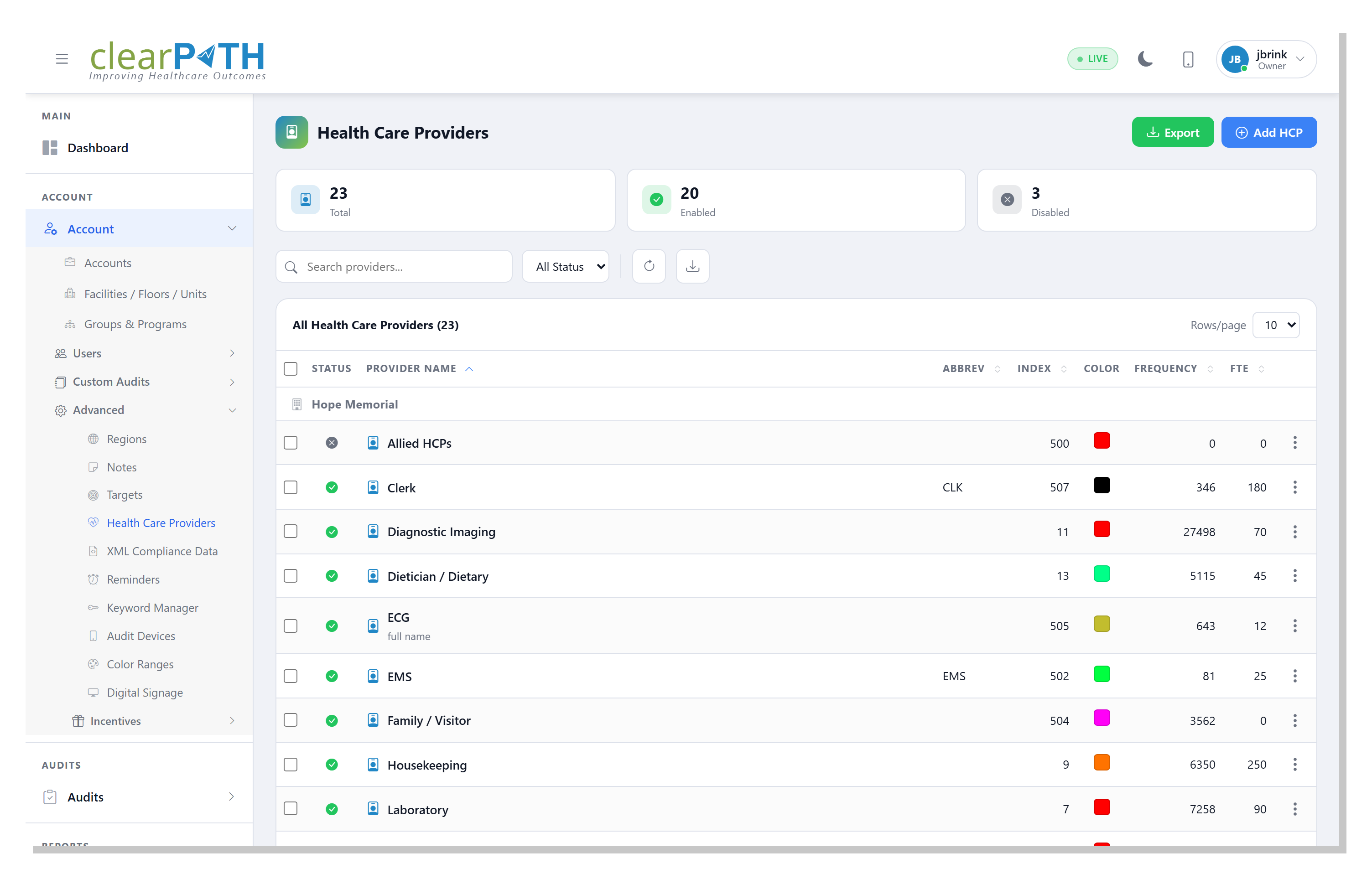 Health Care Providers — list view
